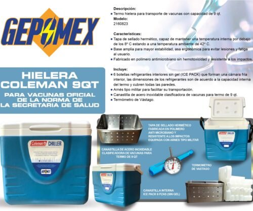 Hielera 9 qt para traslado de biologicos con norma de la ssa Modelo 2160823